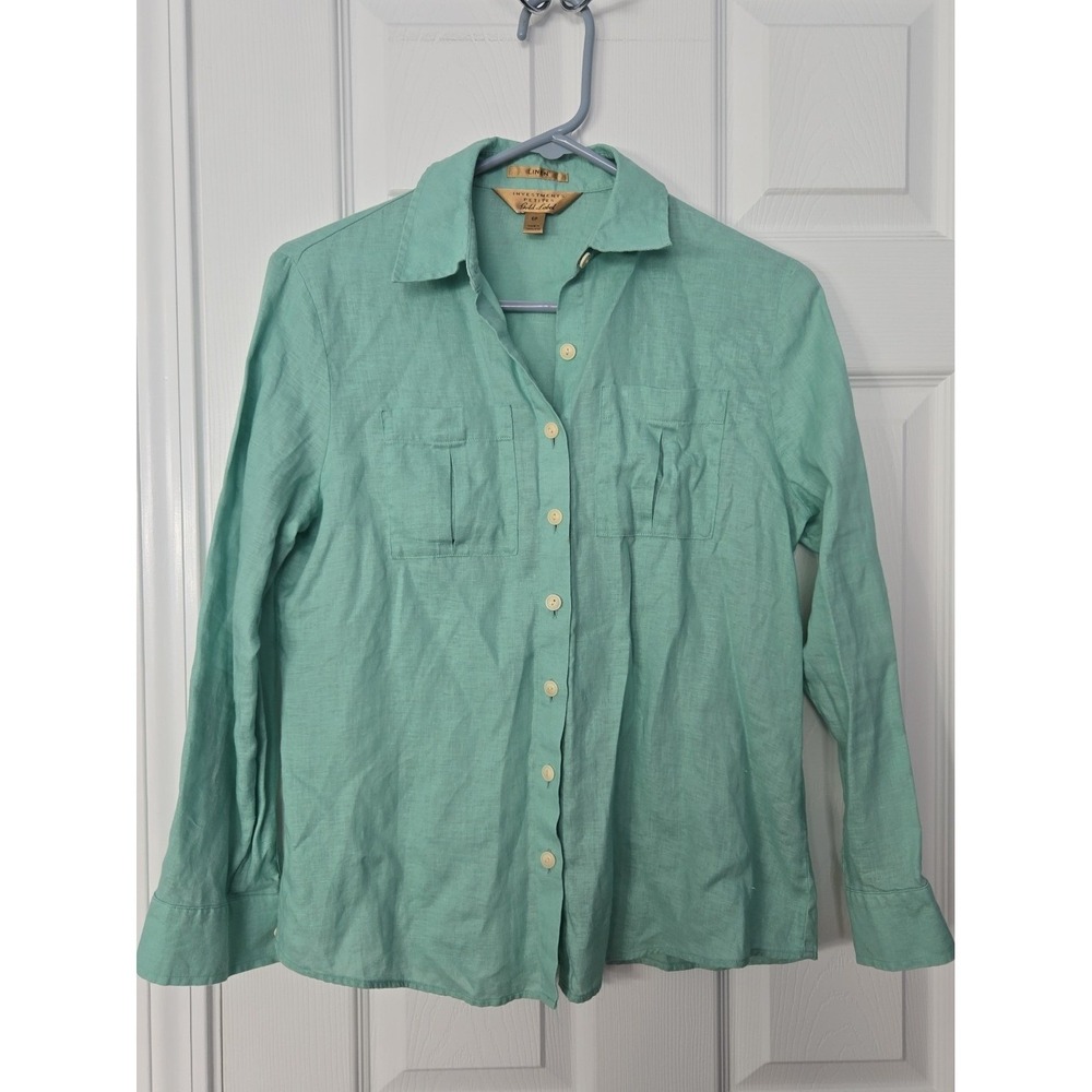 Gold‎ Label Investments Petites  Linen Woman Size 6P Long Sleeve Blouse